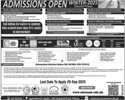 Admission notice for Muhammad Nawaz Sharif University Of Agriculture Multan